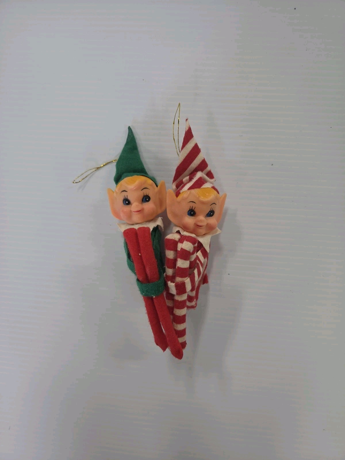 2 Vintage Christmas Elf Elves Felt Rubber Face  Knee Hugger Decoration Doll