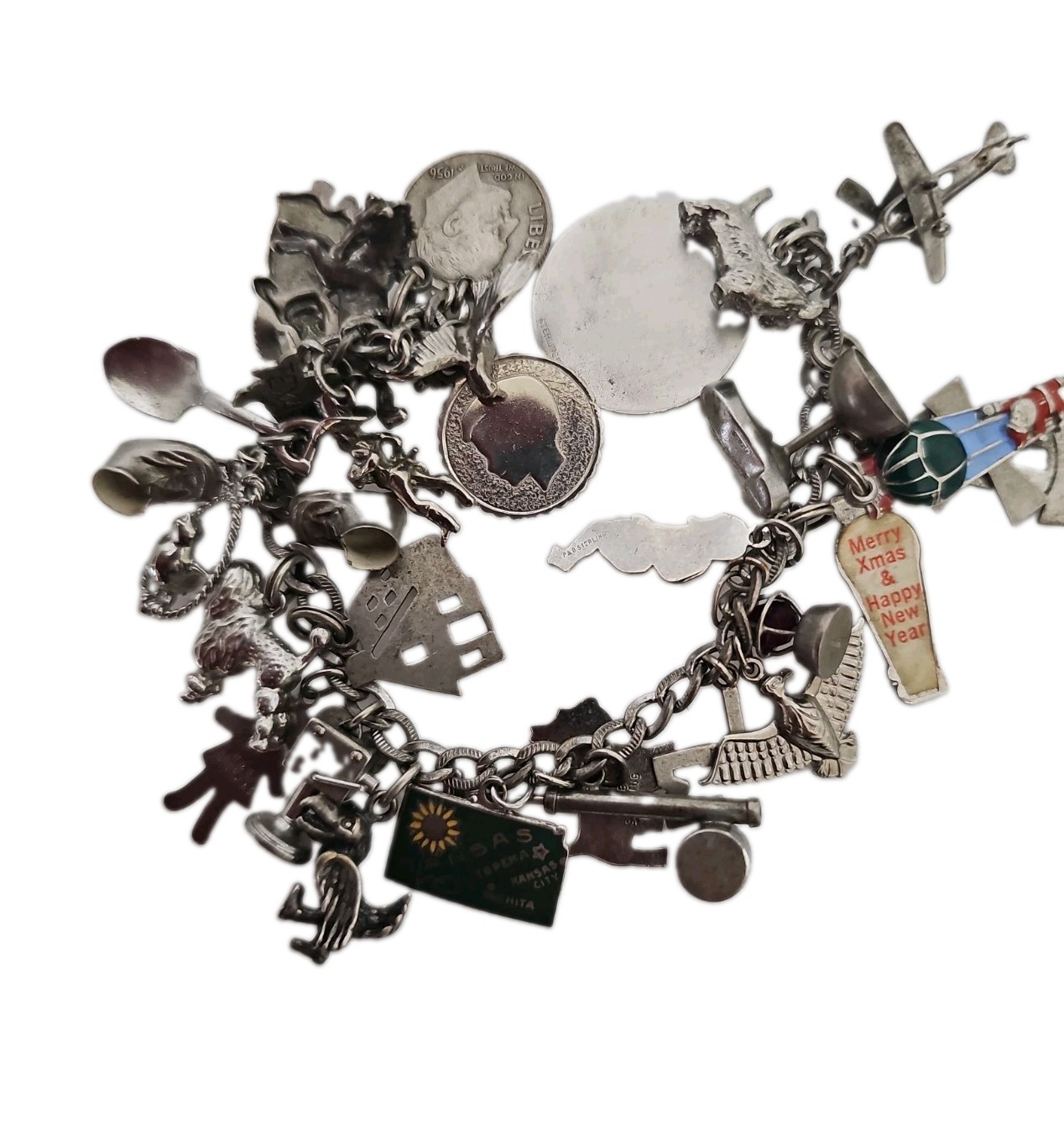 Vintage Sterling Silver Charm Bracelet 30 Sterling Silver & Silver Tone Charms Vintage Sterling Silver Charm Bracelet 30 Sterling Silver & Silver Tone Charms