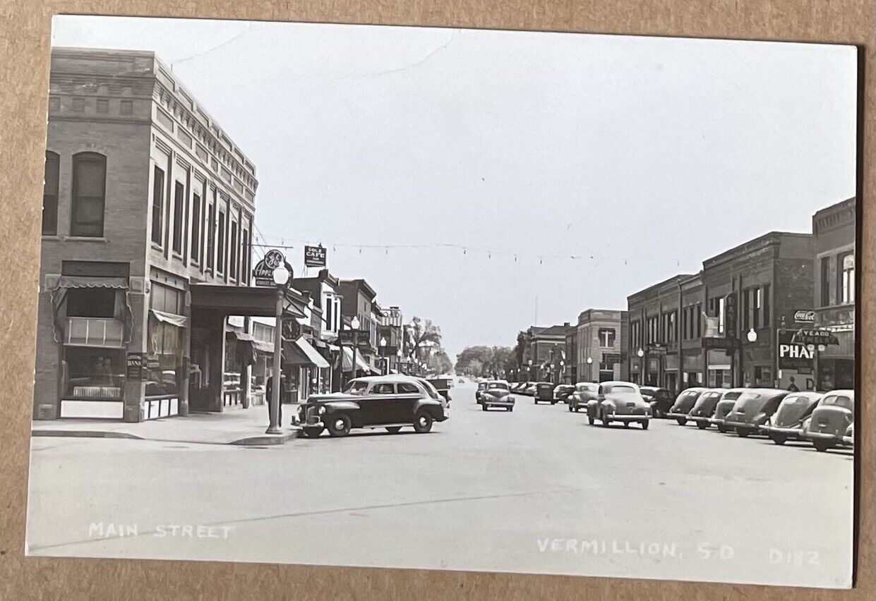 Old Vermillion SD, Main Street, Clay County, RPPC Real Photo Postcard
