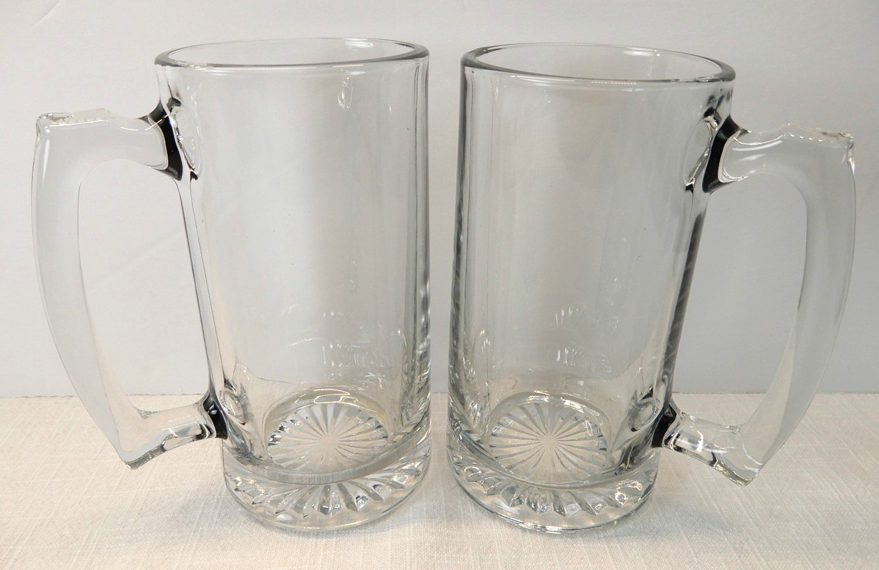 Libbey Heavy Glass Beer Mugs Sport Stein 7” Tall  25 oz  Set of 2