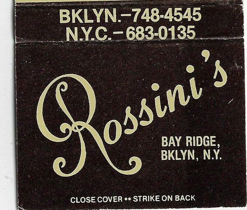 Vintage Matchbook Cover  Rossini\'s Restaurant Northern Italian NYC Brooklyn NY