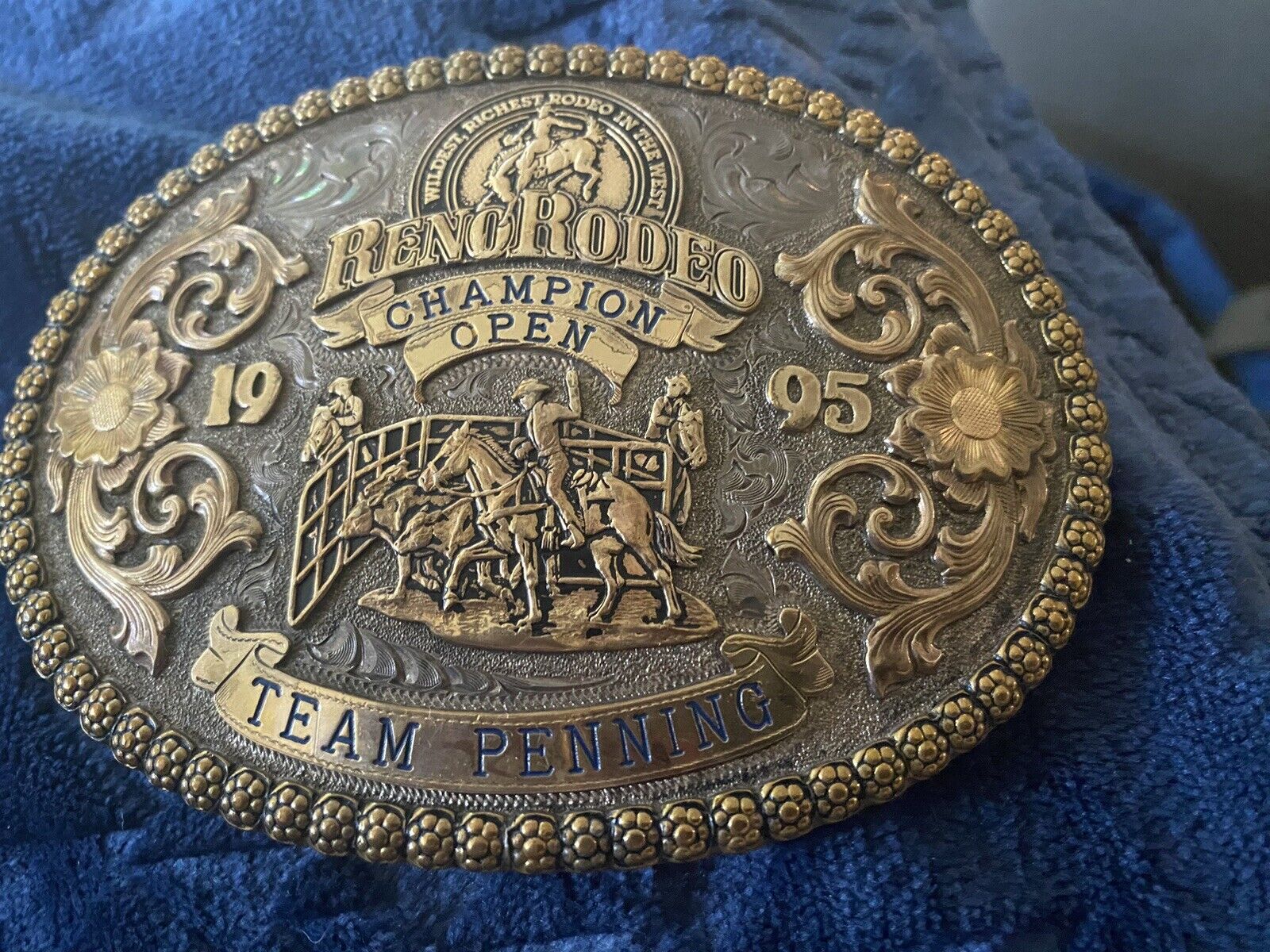 1995 Skyline Reno Rodeo Sterling Filled Team Penning Champion Buckle