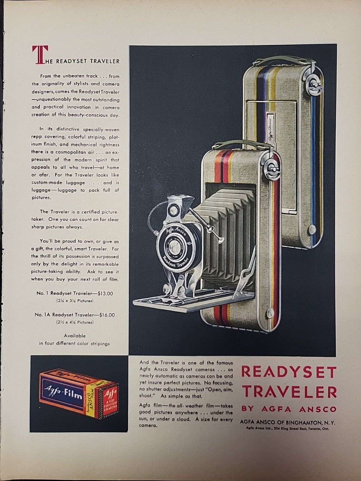 1930 Fortune Magazine AGFA ANSCO Readyset Traveler Camera Film Print Advertising