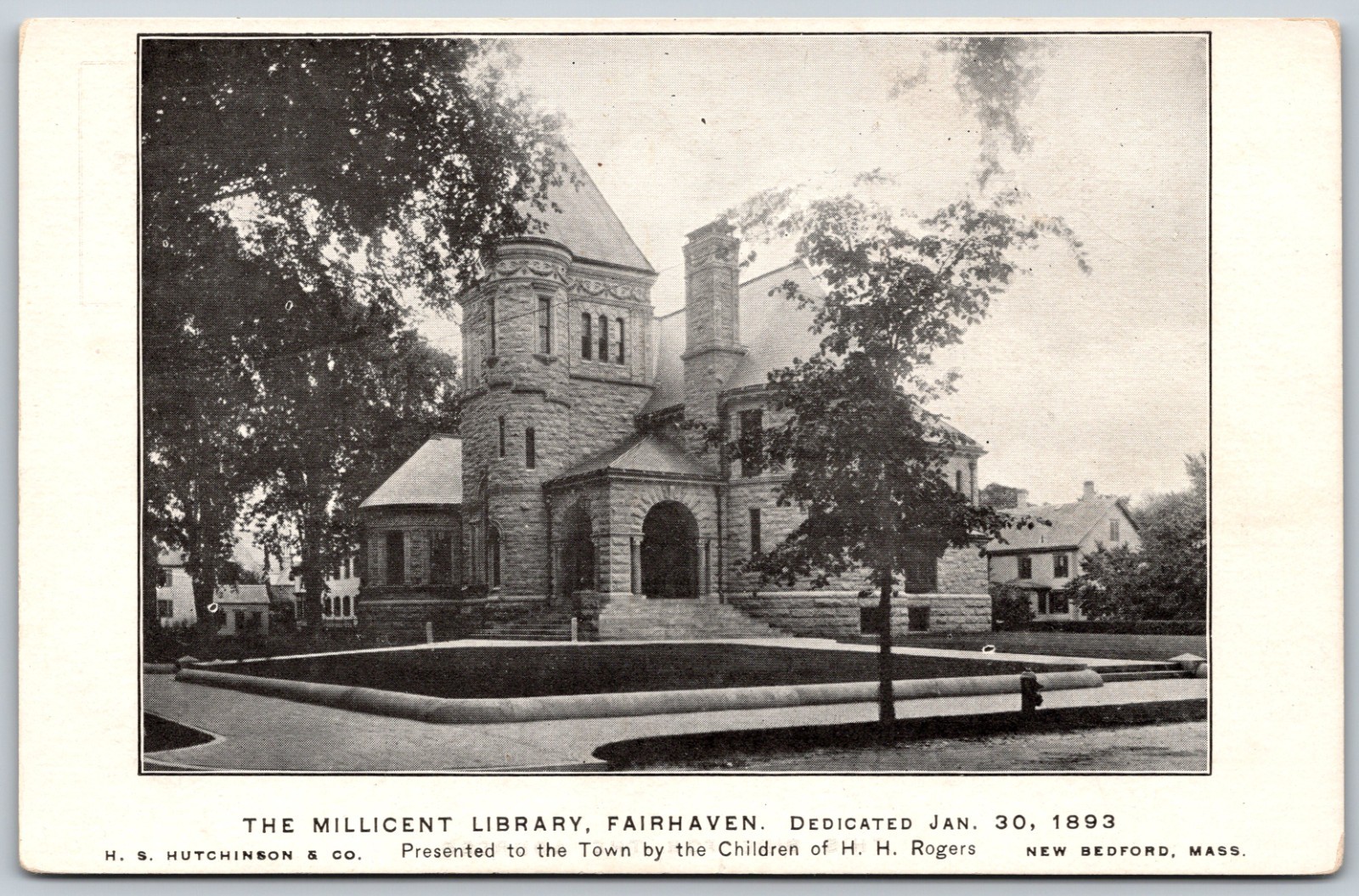 Millicent Library Fairhaven Massachusetts Stone Building ANTIQUE Postcard