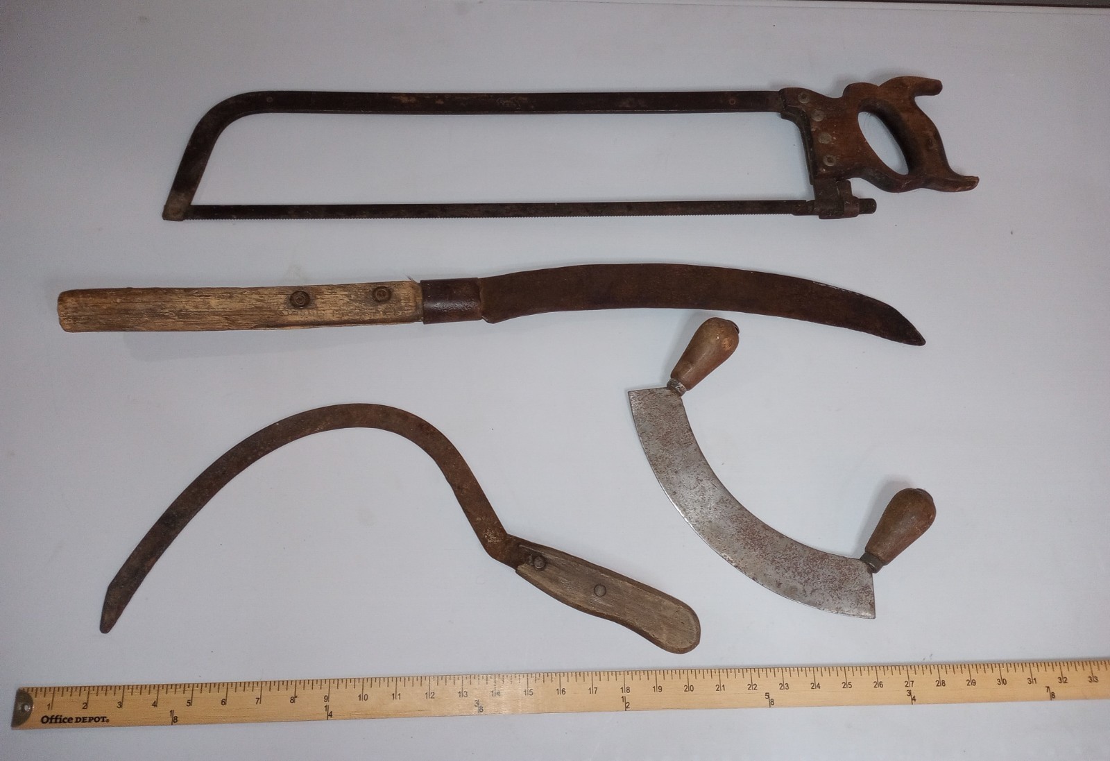 Lot of 4 Antique Tools, Large, being sold as is Vintage, measurements in photos