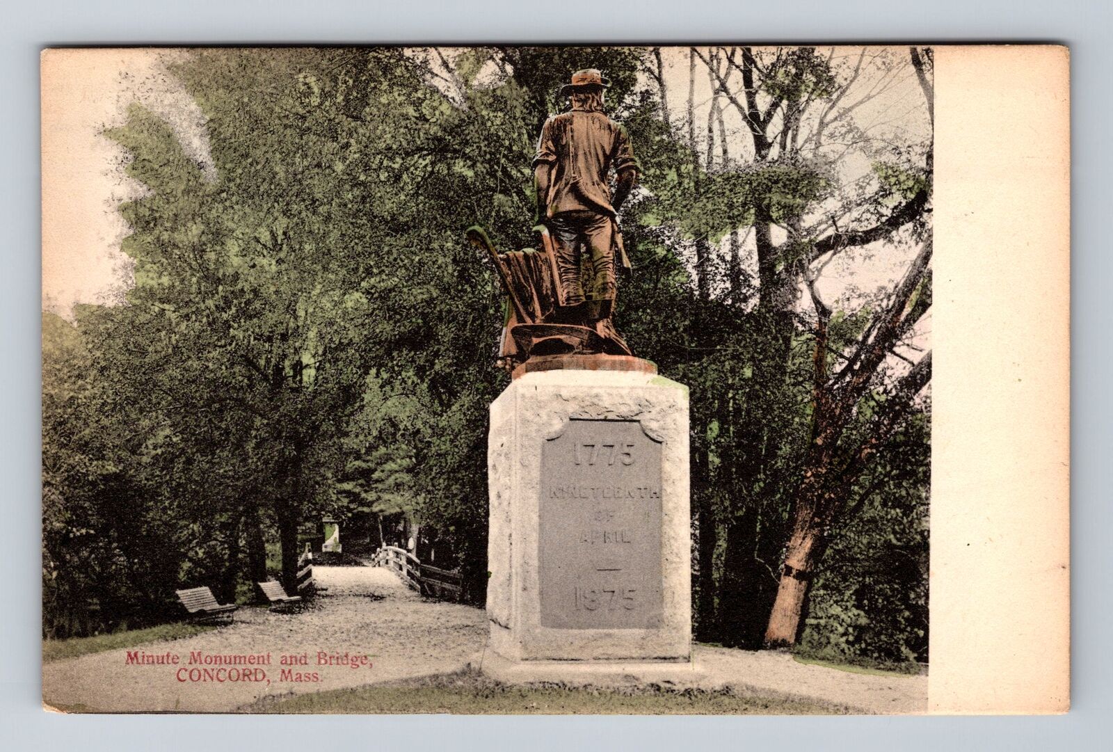 Concord MA-Massachusetts, Minute Monument And Bridge, Antique, Vintage Postcard