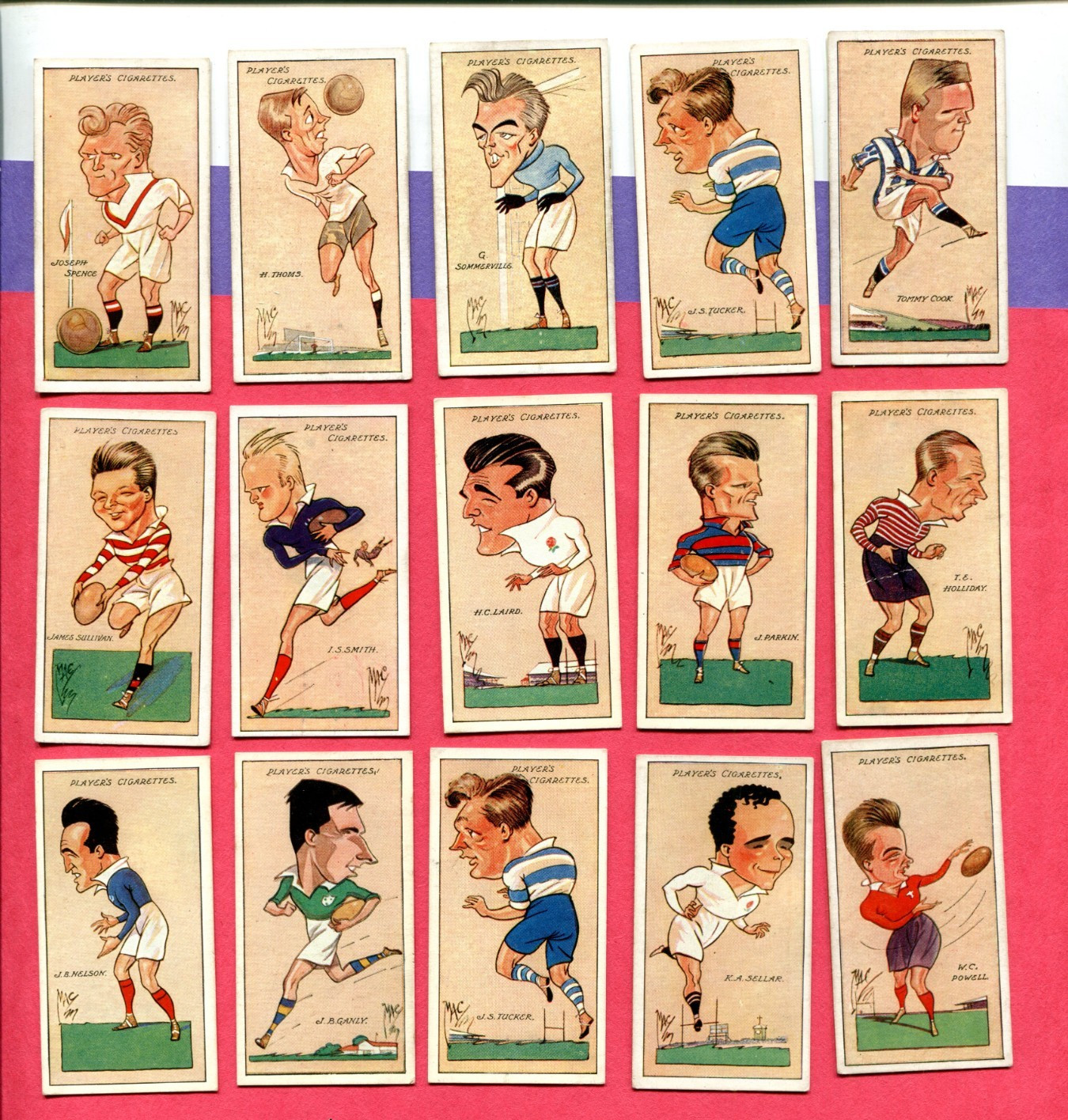 1926 JOHN PLAYER FOOTBALL CARICATURES BY MAC 15 DIFFERENT TOBACCO CARD LOT
