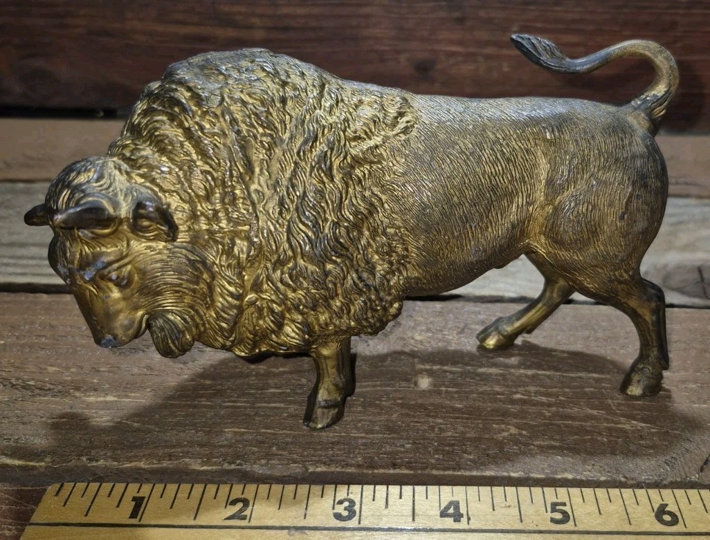 American Bison Buffalo Gold Color Spelted Casting Non-ferrous Western Americana