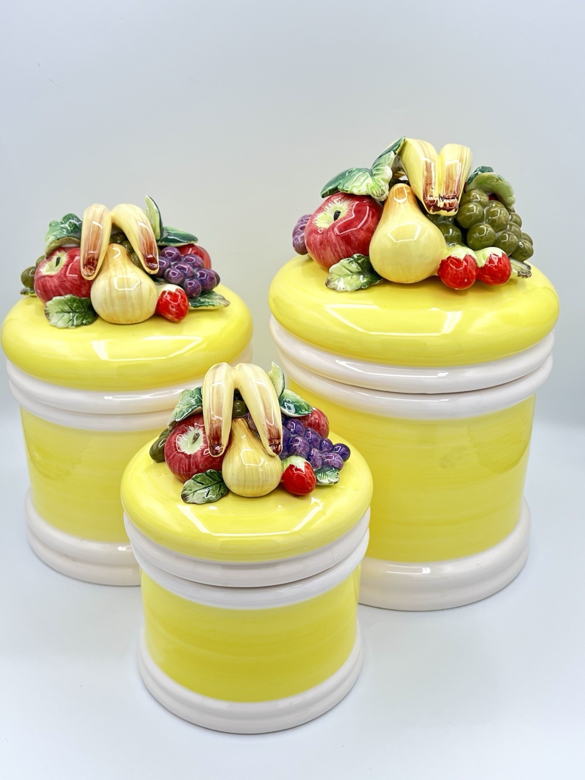 Set of 3 Vintage Seymour Mann Ceramic Fruit Biscuit Jars Canisters Pottery Japan