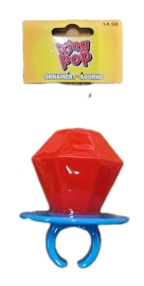 Ruz Ring Pop Large Plastic Ornament Novelty Candy Red Blue 3.25