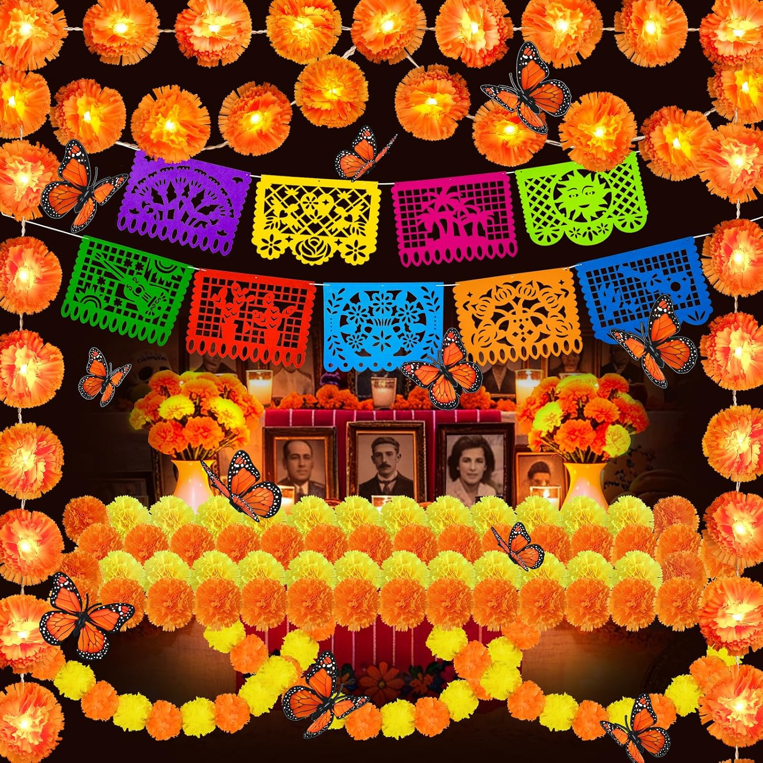 96 Pcs Dia De Los Muertos Decorations Ofrenda Set, Day of the Dead Decor