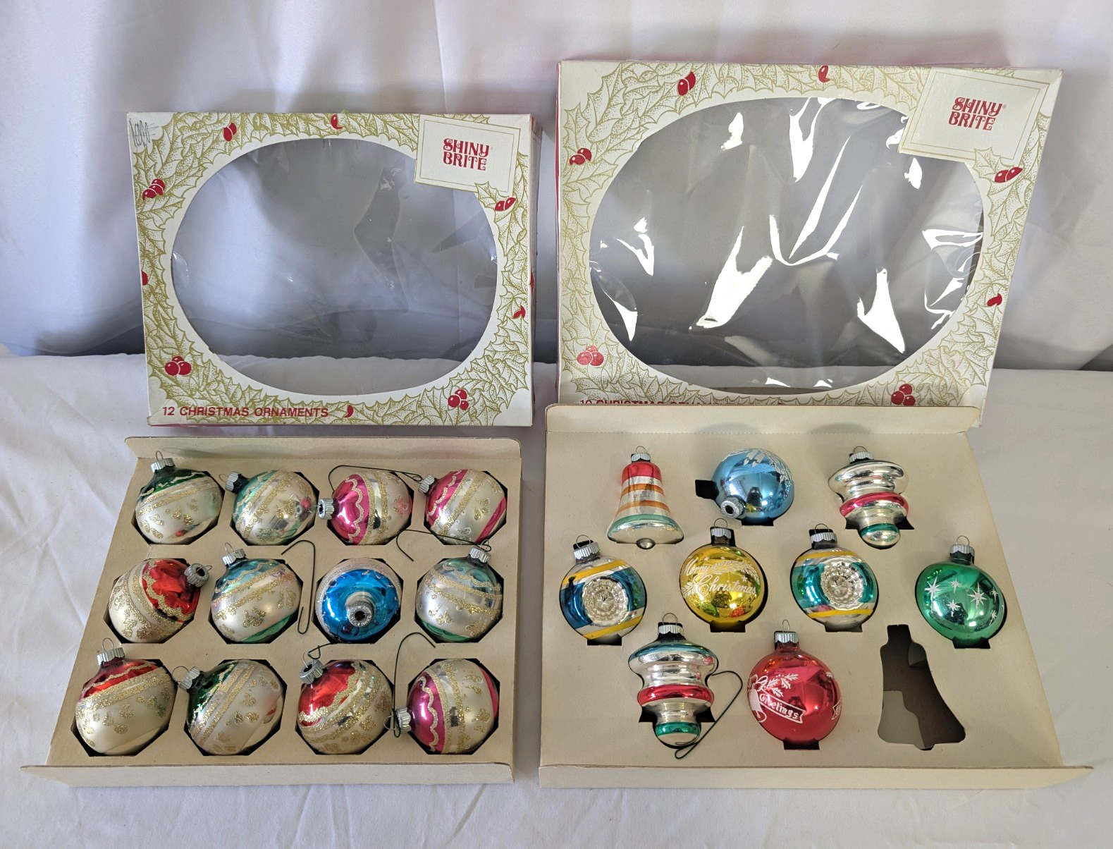 Vintage Shiny Brite Glass Christmas Ornaments Lot 21 USA Original Boxes MCM
