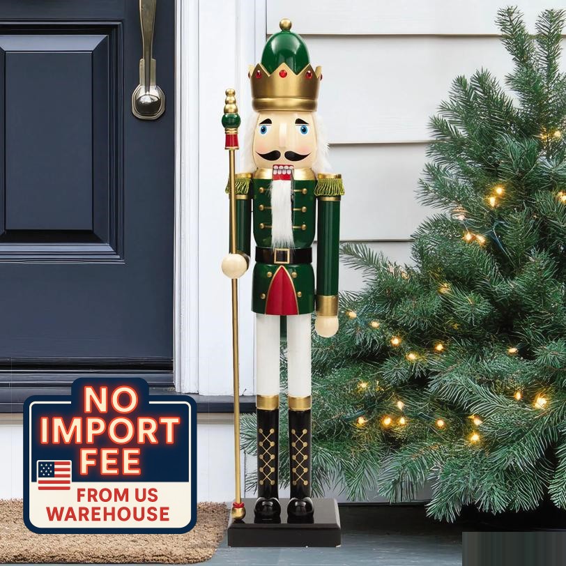 3 Ft. Classic Green Wooden Holiday Nutcracker with Golden Scepter for Christmas