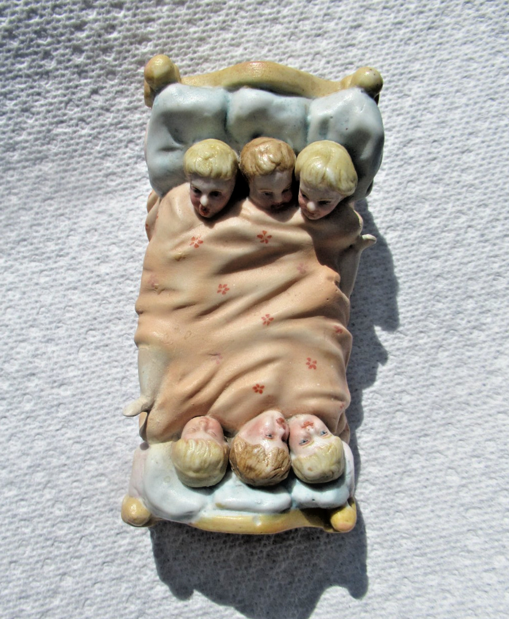Antique German Porcelain Fairing Trinket Box Victorian Figurine Box 6 In a Bed