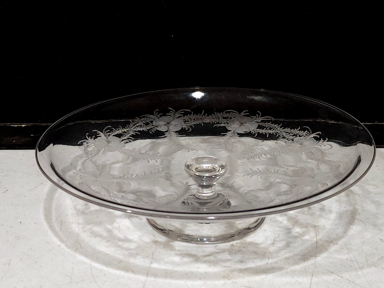Dorflinger Glass HAWTHORN Etch Compote Low Tazza American Brilliant Period ABP