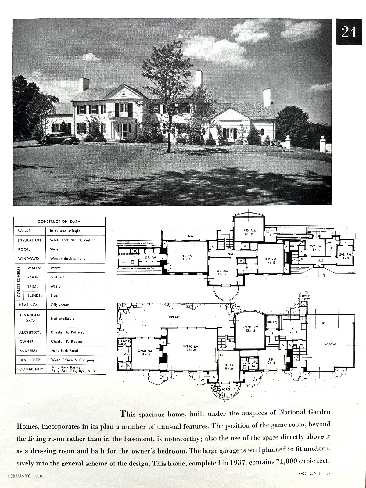 Charles P. Rogge Home 1938, Polly Park Rd, Rye, NY, Chester A. Patterson, Arch.
