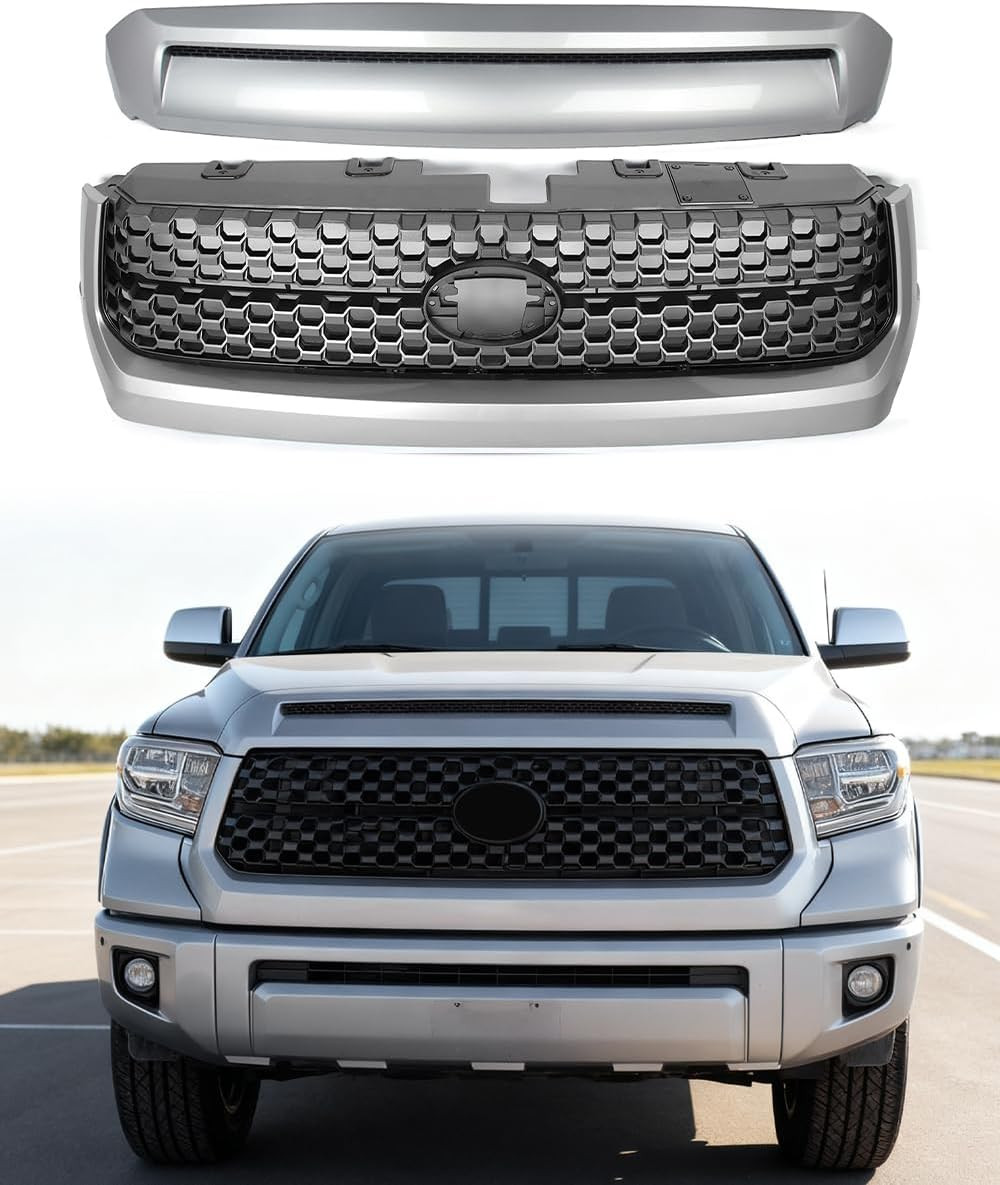 2Pcs Silver Sky Front Honeycomb Bumper Grille and Hood Bulge Molding Trim Compat 2Pcs Silver Sky Front Honeycomb Bumper Grille and Hood Bulge Molding Trim Compat
