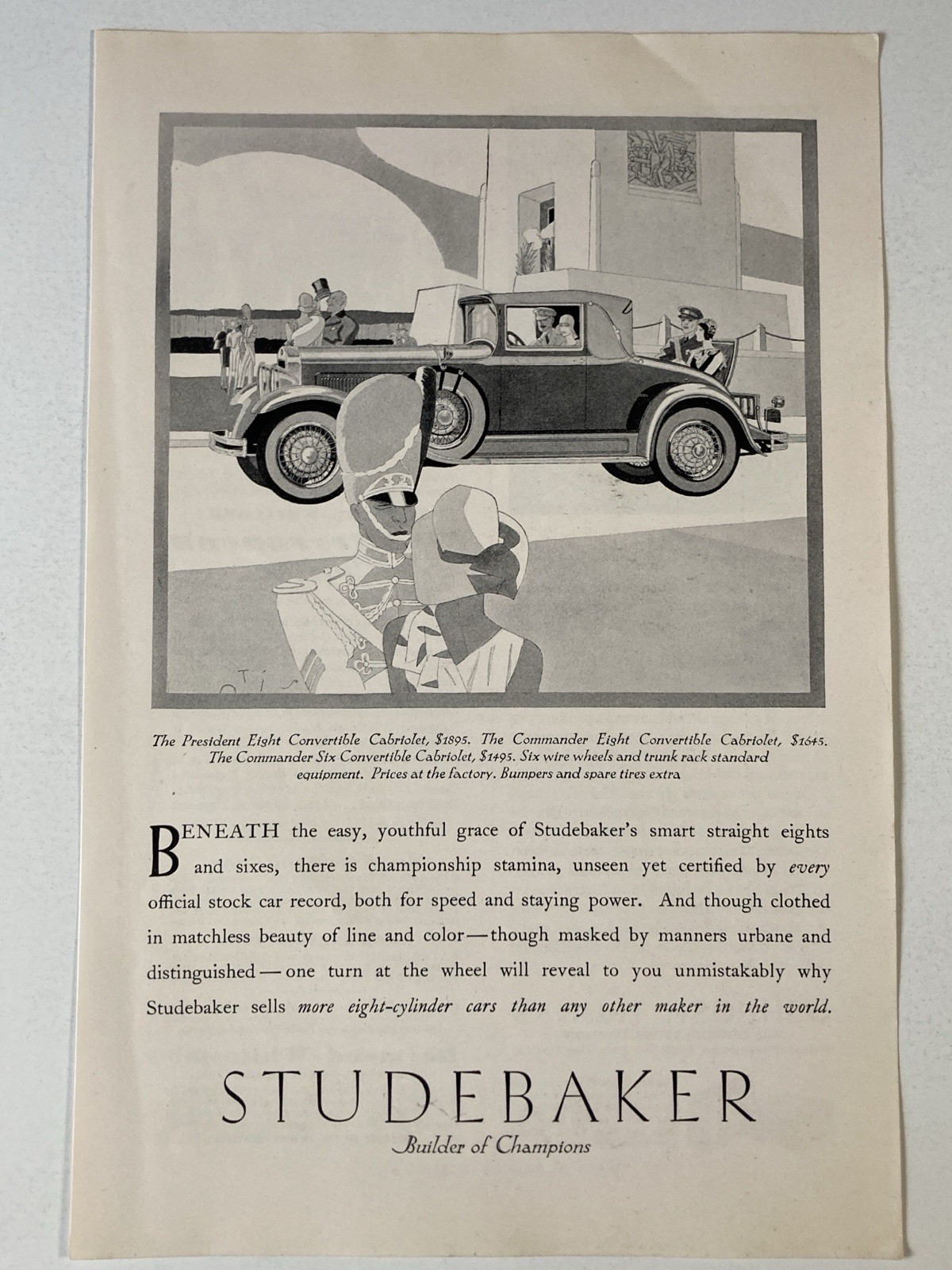 1929 Studebaker Print Ad President Eight Convertible Cabriolet Commander 1929 Studebaker Print Ad President Eight Convertible Cabriolet Commander