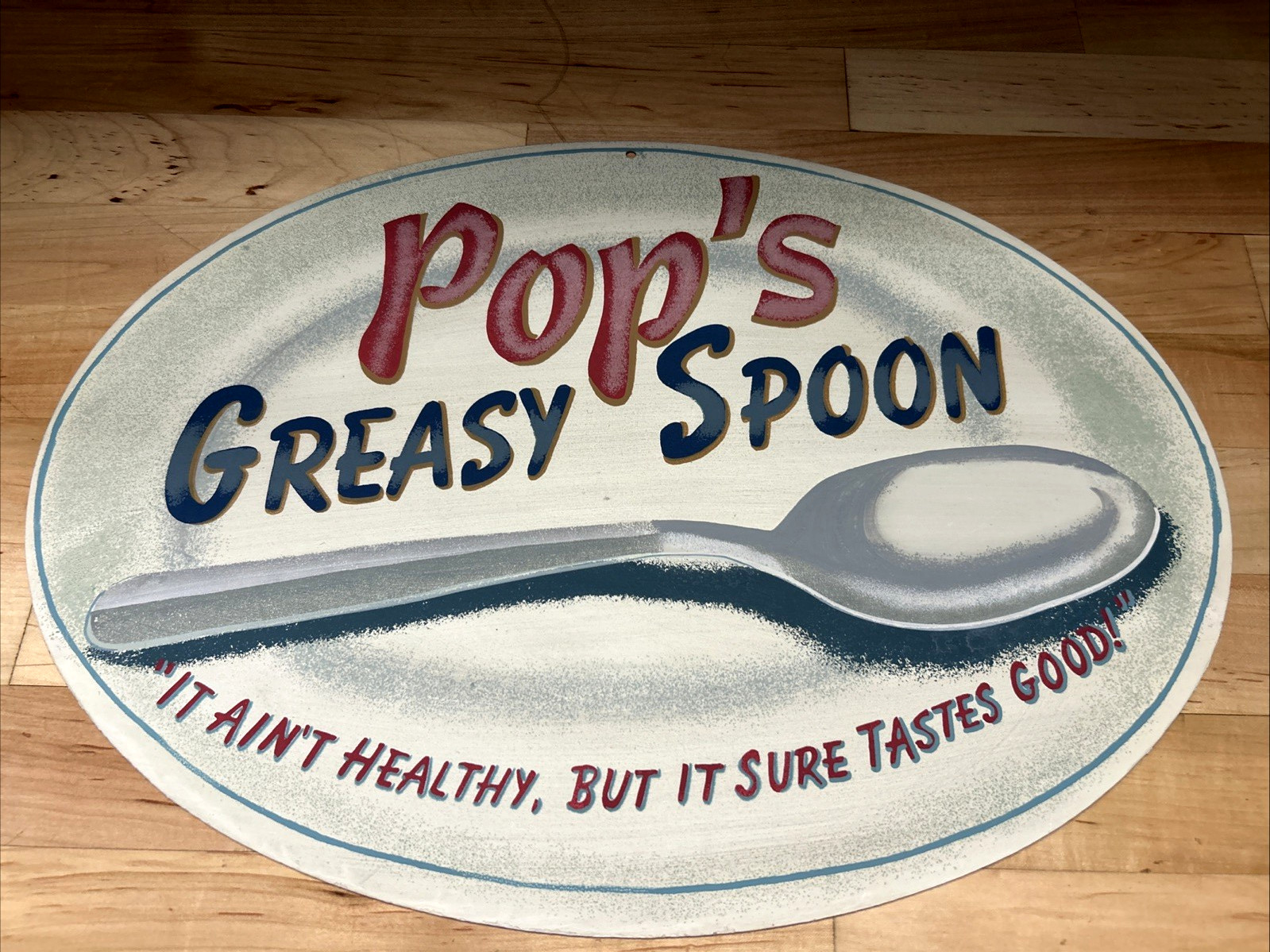 Pop's Greasy Spoon Vintaged Oval Heavy Metal Sign 16