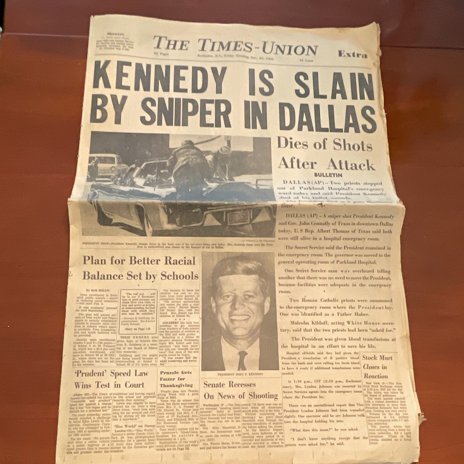 The Times-Union Newspaper Extra: Kennedy Is Slain By Sniper In Dallas 11/22/1963