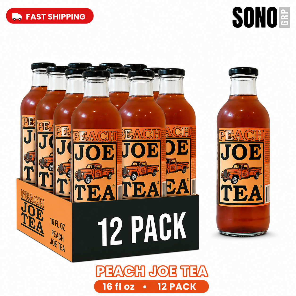 Joe Tea Peach Tea 20 Fl Oz, 12 Pack Glass Bottles