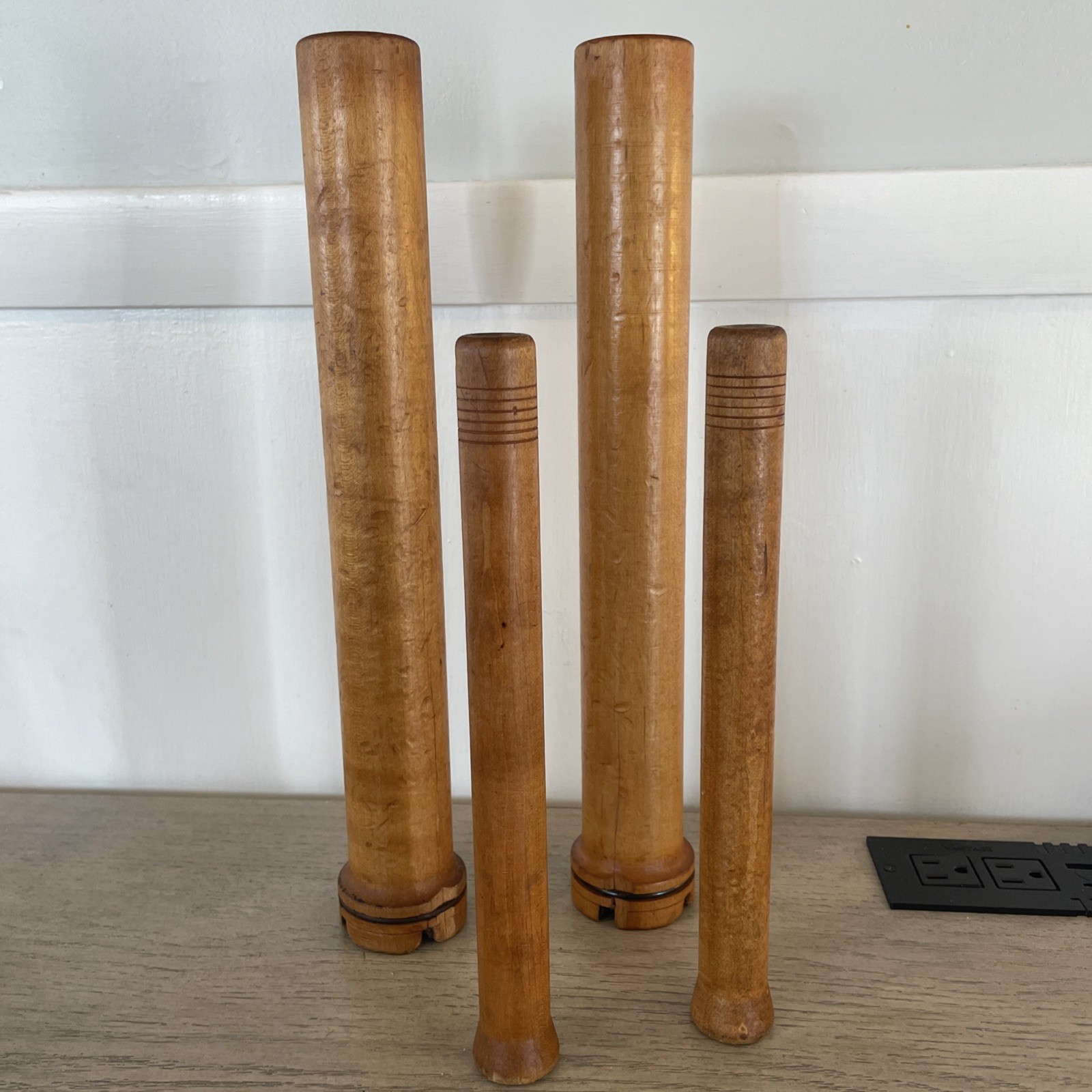 Vintage Wooden Spools Set Of 4 Beautiful Patina