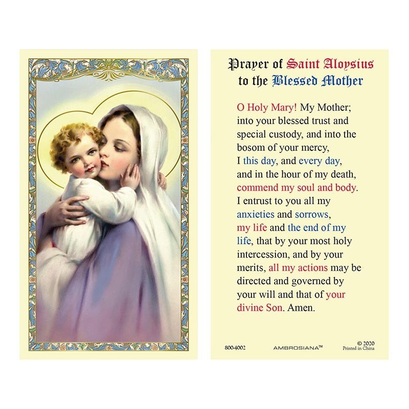 Madonna With His Child Holy Card Prayer Of Saint Aloysius To The Blessed Mother