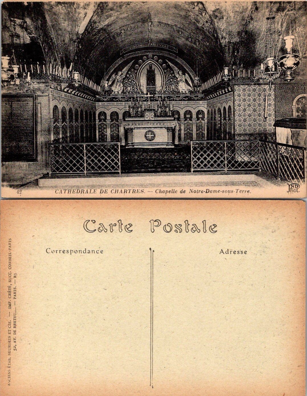 Cathedrale de Chartres Chapelle Notre-Dame-sous-Terre Postcard France Unposted