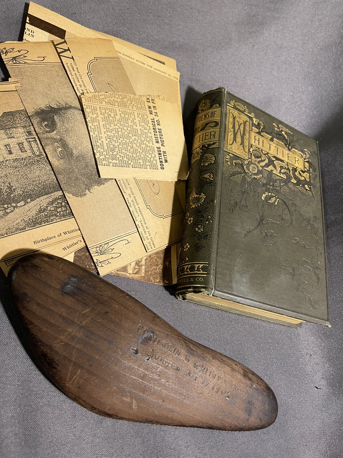 Piece Of Abolitionist John G. Whittier Burned Home w/ Book & News Clippings