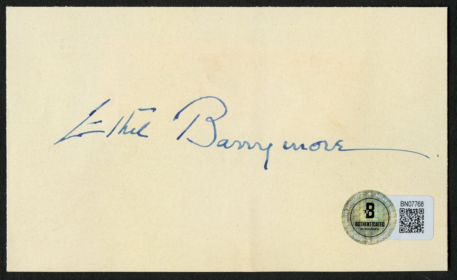 Ethel Barrymore d1959 signed autograph 3x5 Cut American Actress BAS Stickered