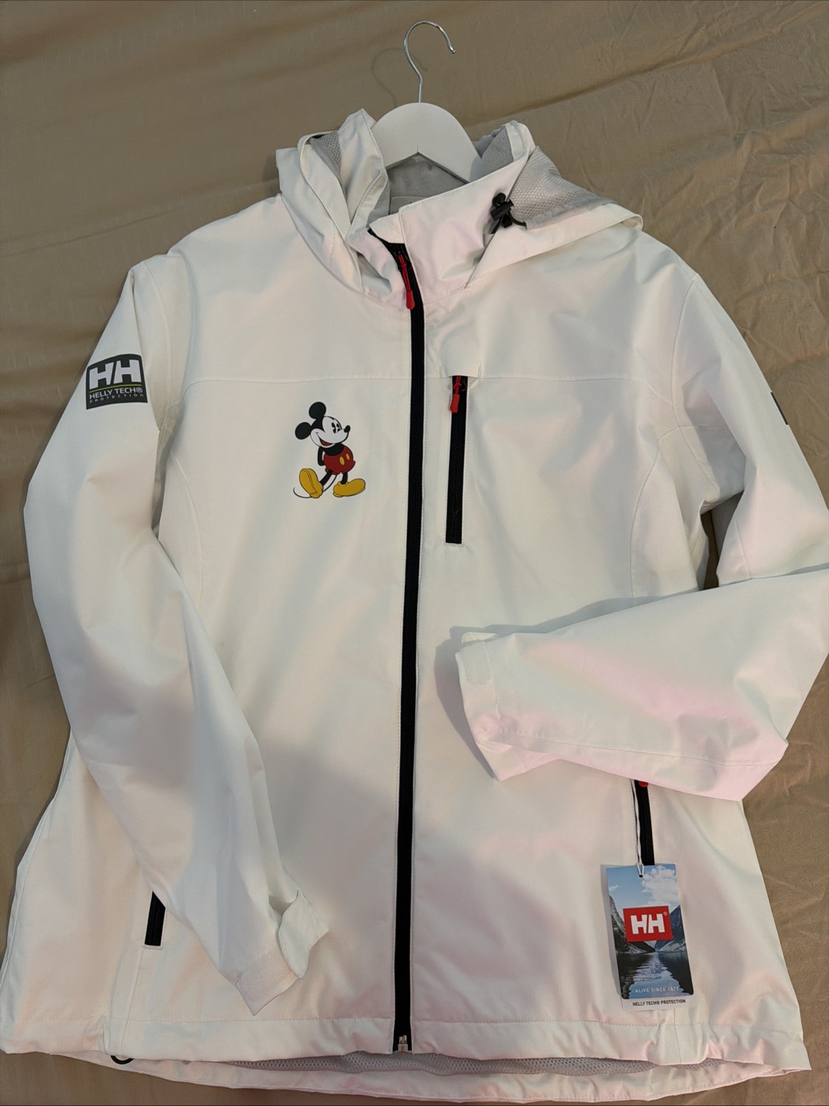 Disney Parks Helly Hansen White Mickey Mouse Hooded Waterproof Jacket Unisex 2XL