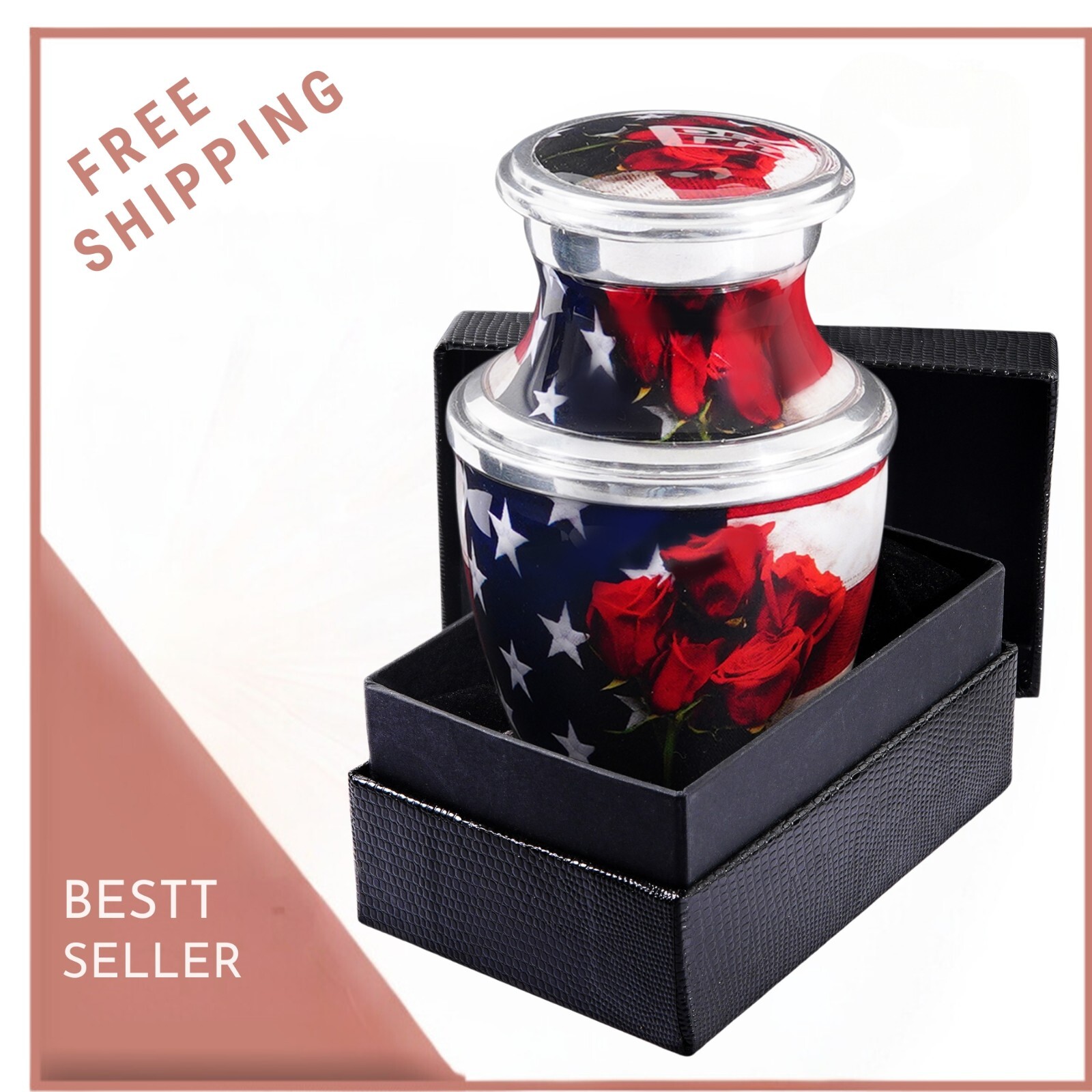 American Flag Small Keepsake Cremation Urn for Human Ashes, Brass Urn w/Bag American Flag Small Keepsake Cremation Urn for Human Ashes, Brass Urn w/Bag