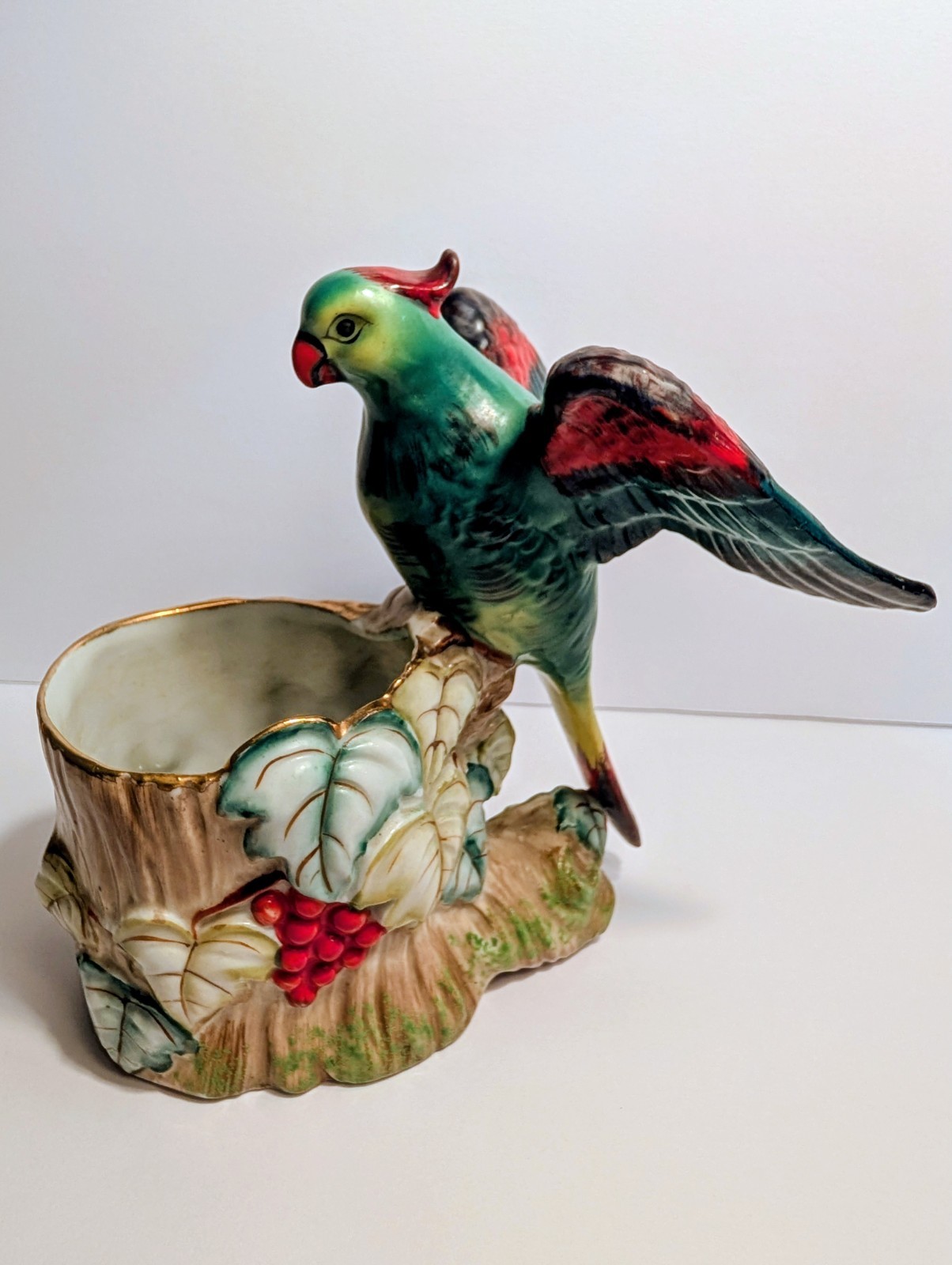 VTG Hand Painted Parrot on Tree w/ Grape Vine Figurine Planter Japan 1945-1955 
