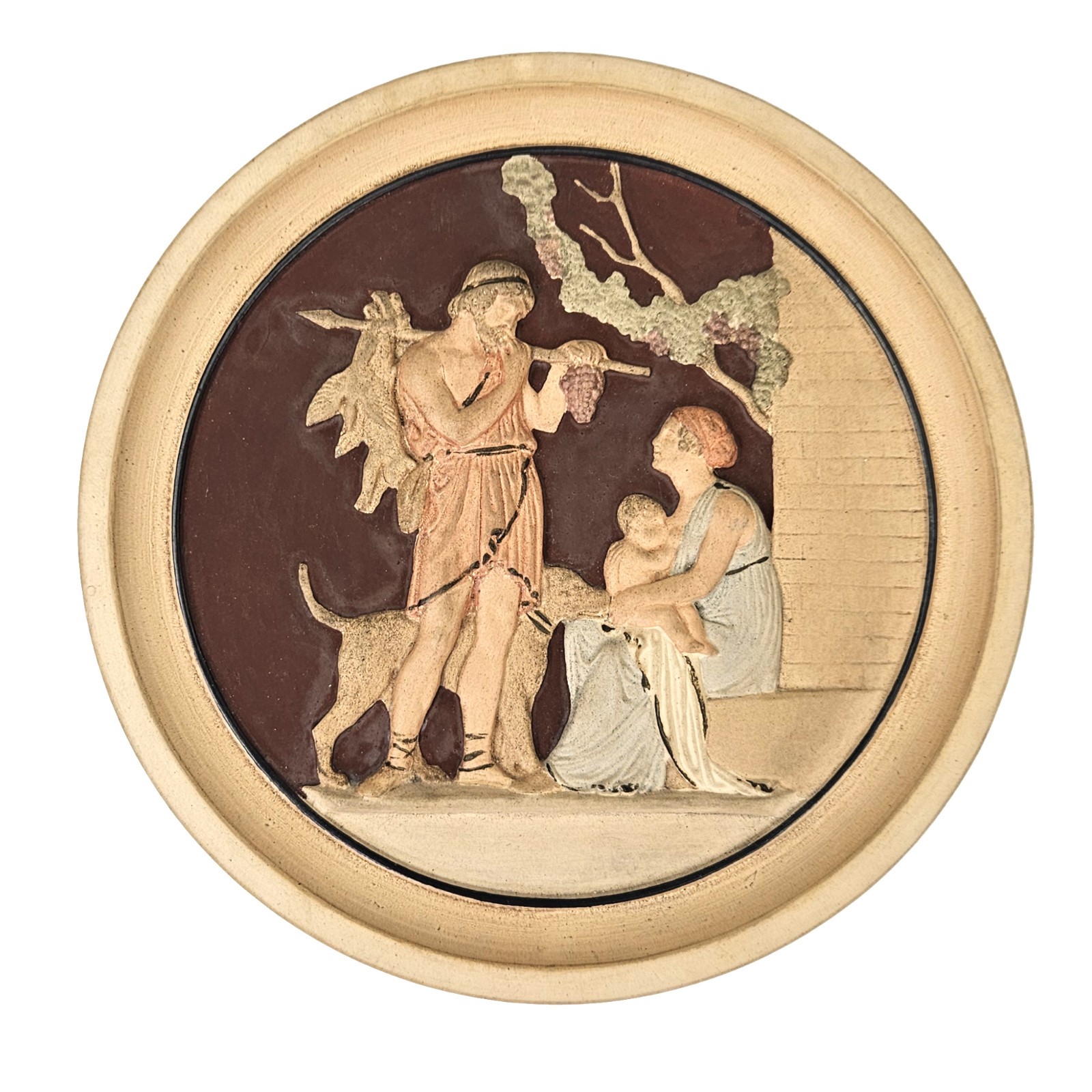 19TH CENTURY P. IPSEN TERRACOTTA WALL PLAQUE:  MANHOOD - AGES OF MAN