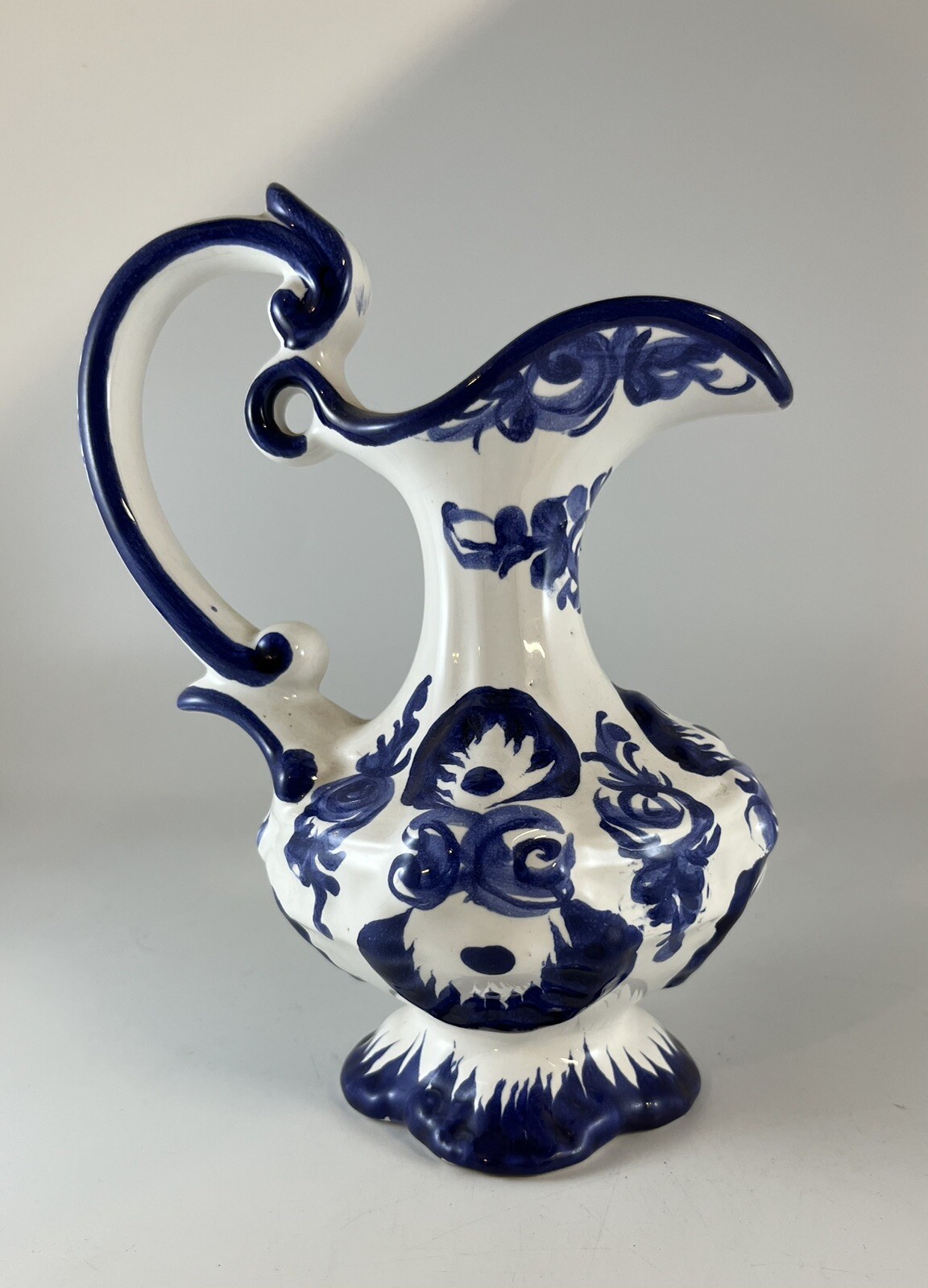 Vintage Vestal Alcobaca Hand Painted Blue & White Pitcher 1036 - Portugal