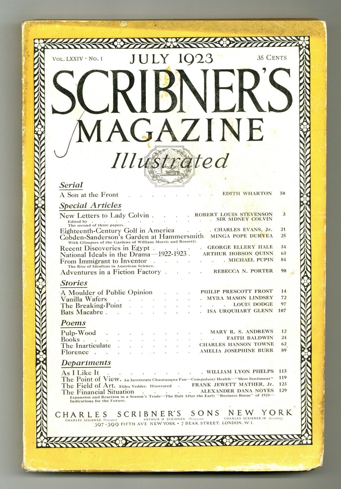 Scribner's Magazine Jul 1923 Vol. 74 #1 VG 4.0 Low Grade