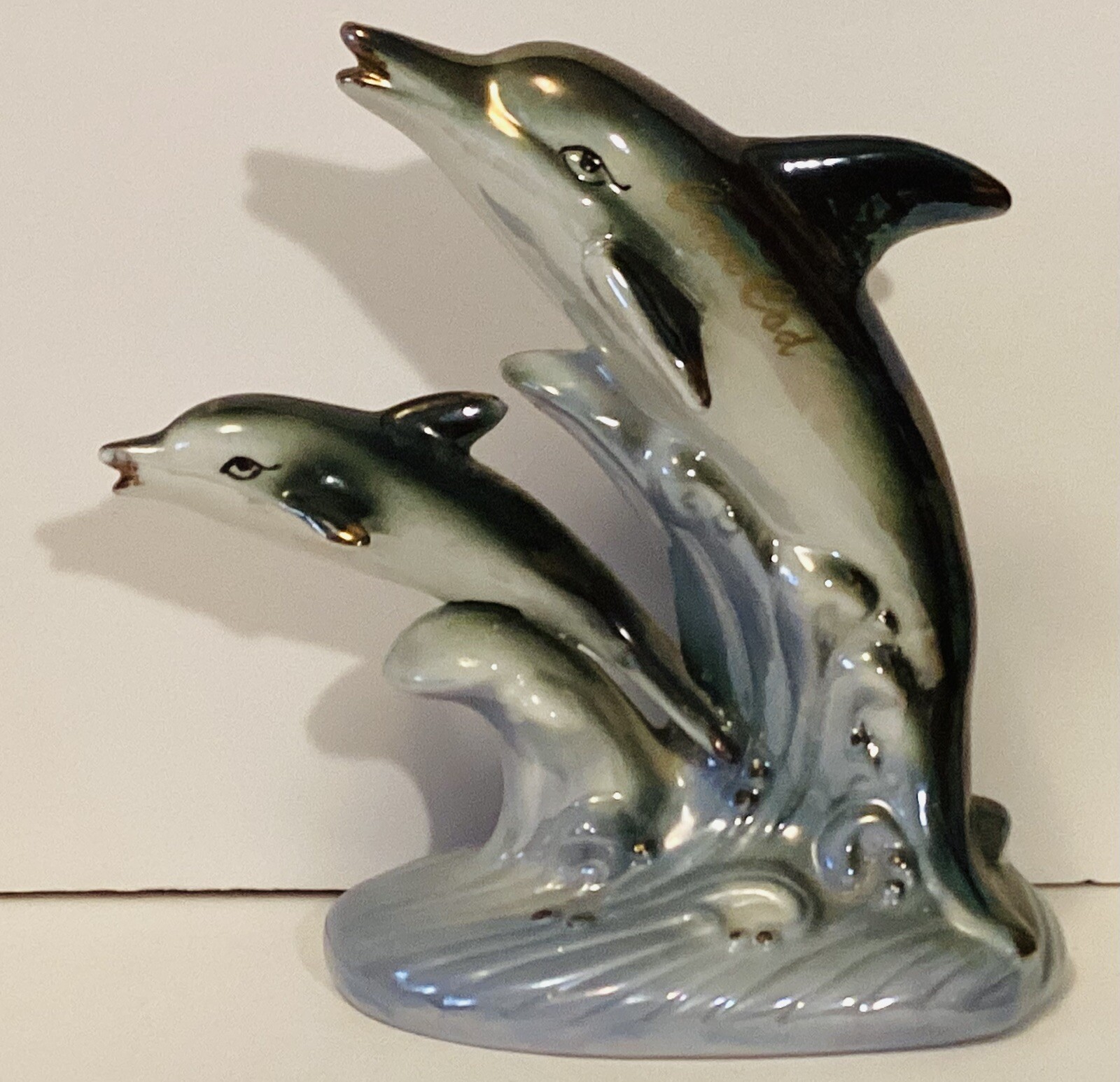 Vintage Dolphins Figurine Porcelain Lusterware Souvenir of Cape Cod