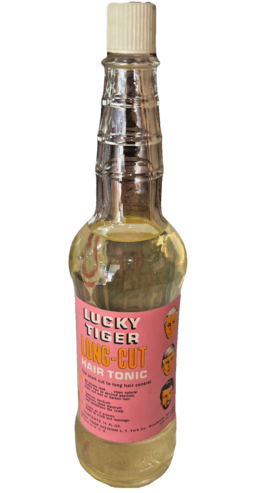 Nos Vintage LUCKY TIGER Hair Tonic Full Glass Bottle Barber Shop Salon
