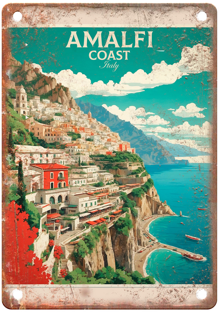 Vintage Amalfi Coast Italy Retro Look Travel Poster Metal Sign T3180