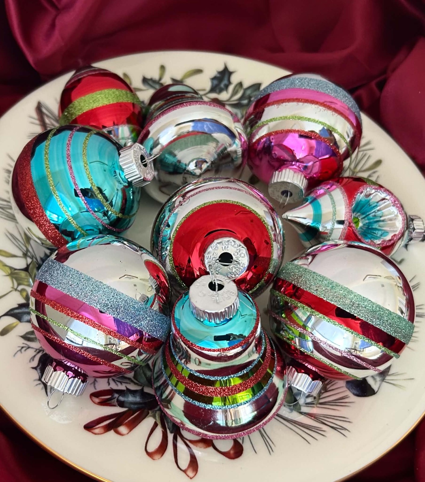 Christopher Radko Shiny Brite CHRISTMAS ORNAMENTS 9 Indents, Bells, Teardrops Christopher Radko Shiny Brite CHRISTMAS ORNAMENTS 9 Indents, Bells, Teardrops