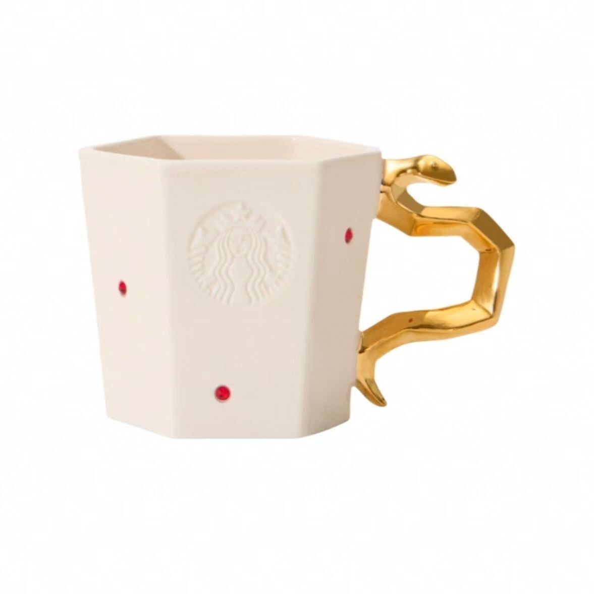 Starbucks 2026 Golden Snake Handle White Red Elegant Ceramic Coffee Mug