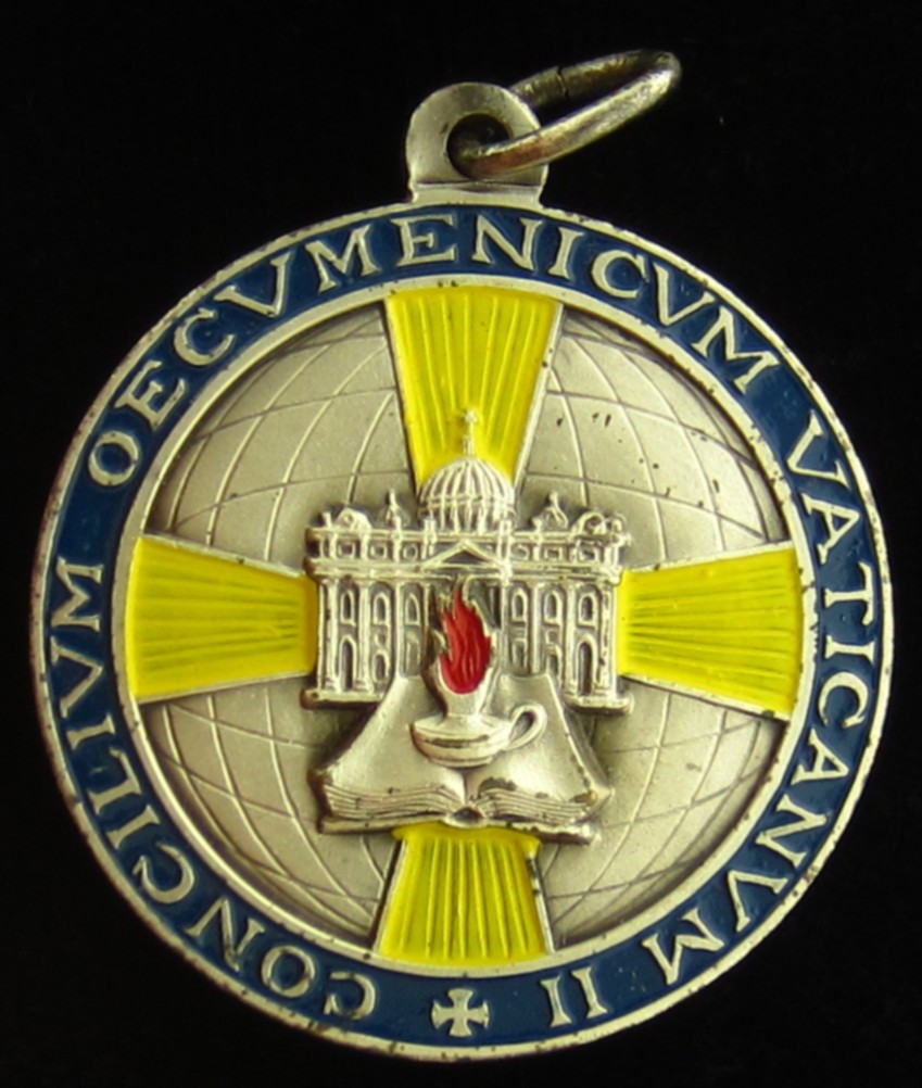 Vintage Second Vatican Council Medal Blue Yellow Red Enamel Pope Paul VI Large Vintage Second Vatican Council Medal Blue Yellow Red Enamel Pope Paul VI Large