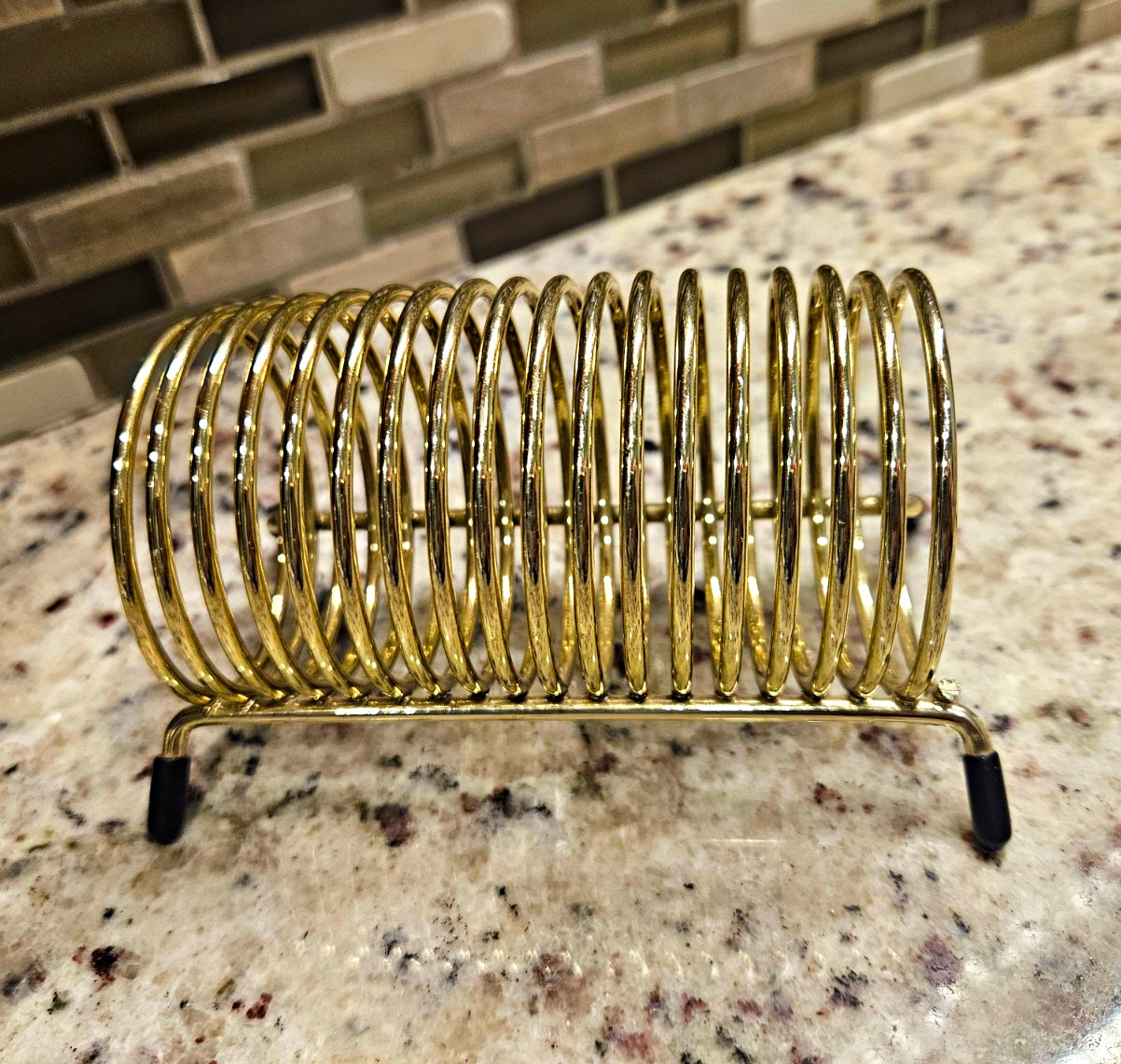 Narrow Vintage MCM Gold Brass Tone Spiral Coil Desktop Organizer Business Cards