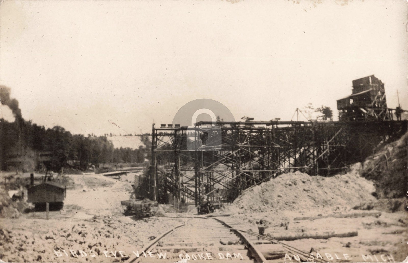 Bird's-Eye View of Cooke Dam Au Sable MI Michigan RPPC Photo Postcard COPY