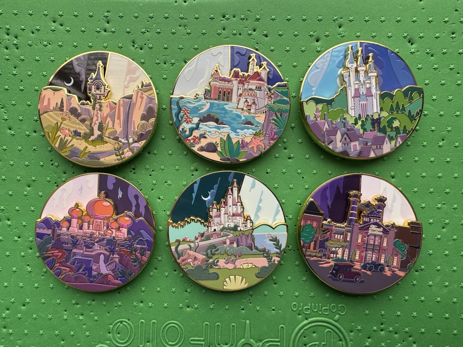 Disney BoxLunch Princess Castle Day & Night Spinning Pin - Full Set of 6 Pins