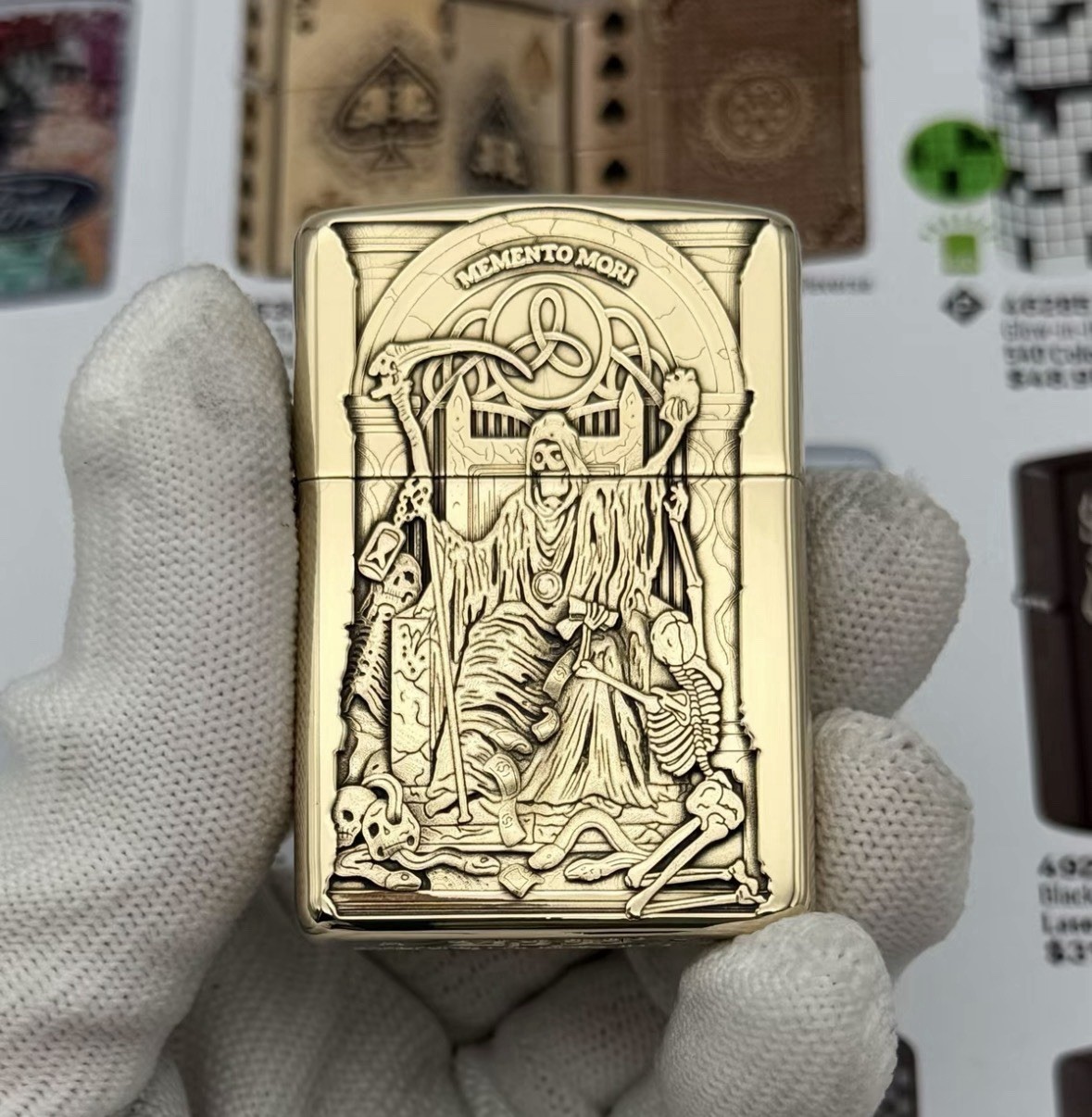 Memento Mori Grim Reaper Skull Gothic brass zippo lighter Memento Mori Grim Reaper Skull Gothic brass zippo lighter