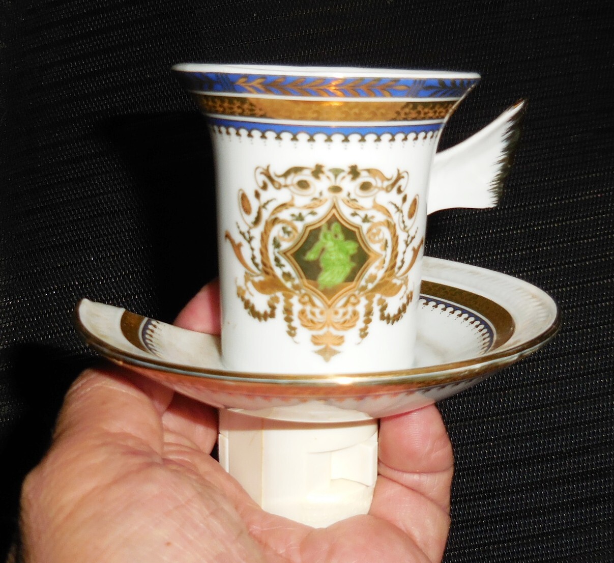 VINTAGE GOLD OVERLAY NIGHT LIGHT PORCELAIN CUP & SAUCER VICTORIAN DESIGN NR