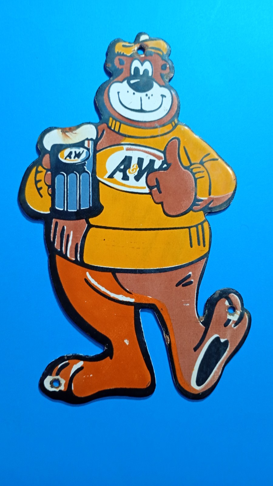 Vintage A&W Root Beer Bear Rooty Porcelain Enamel Metal Metal sign 8\