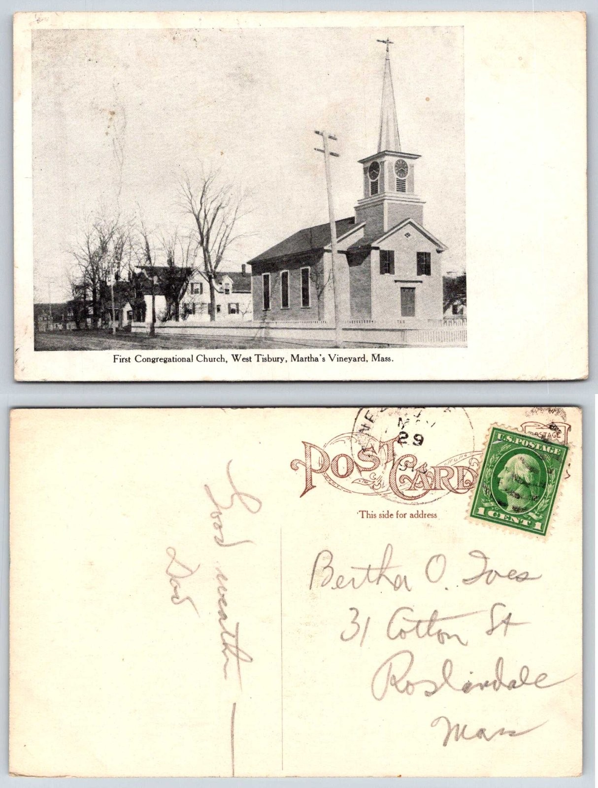 First Congregational Church West Tisbury Martha\'s Vineyard MA Postcard AY658
