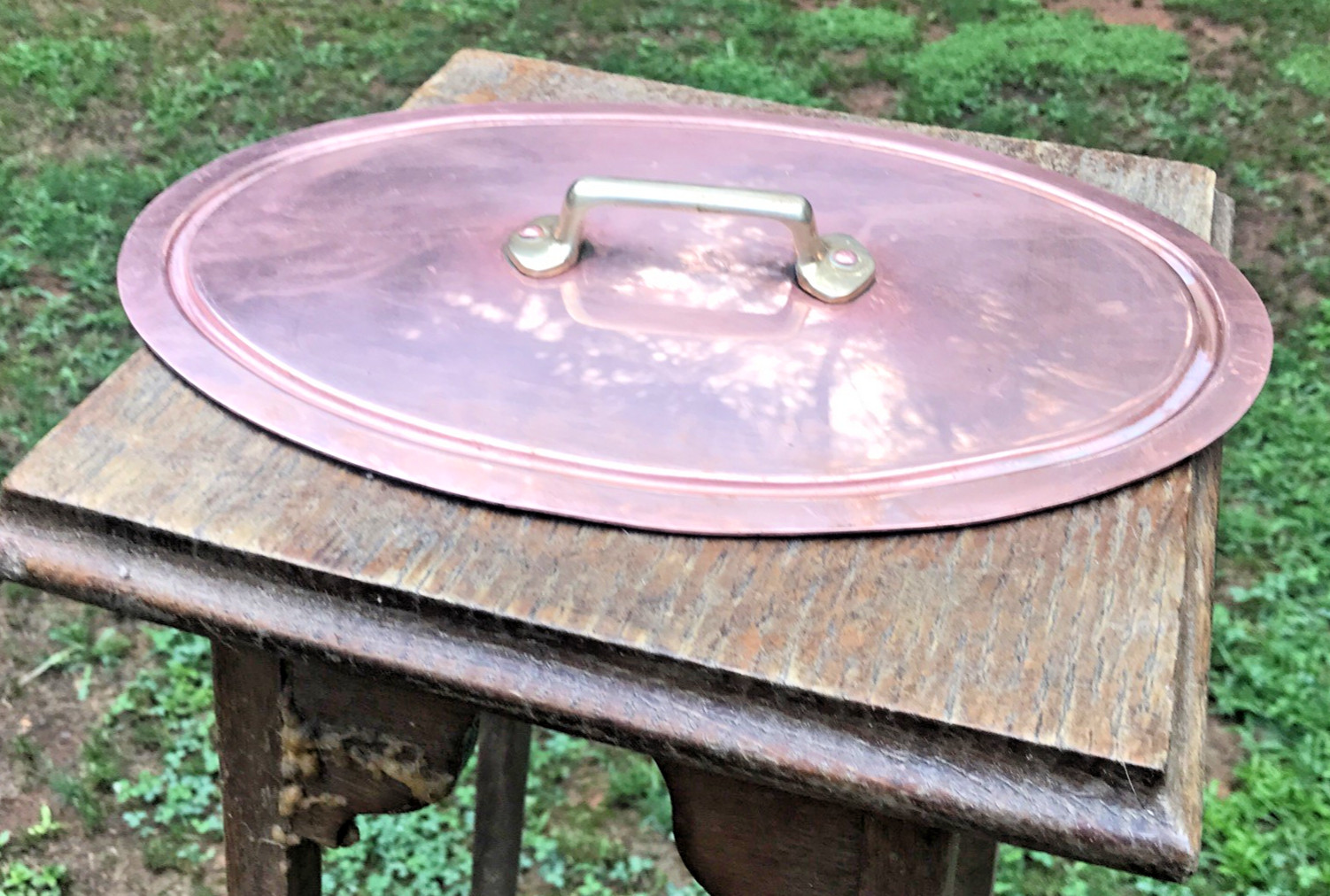 VINTAGE FRENCH OVAL COPPER PAN POT LID 12.25\